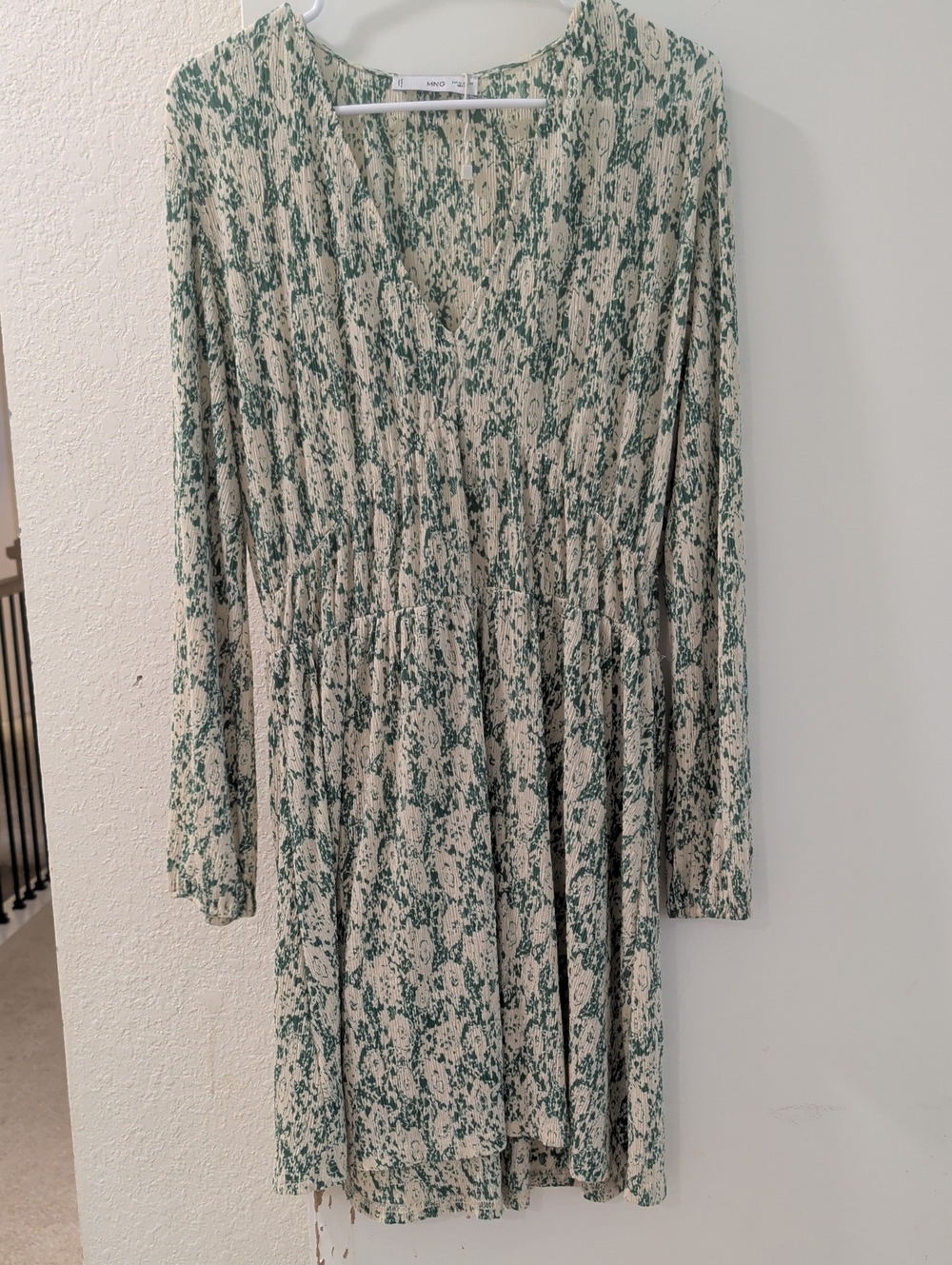 Mango Cream and Green Floral Long Sleeve Dress
